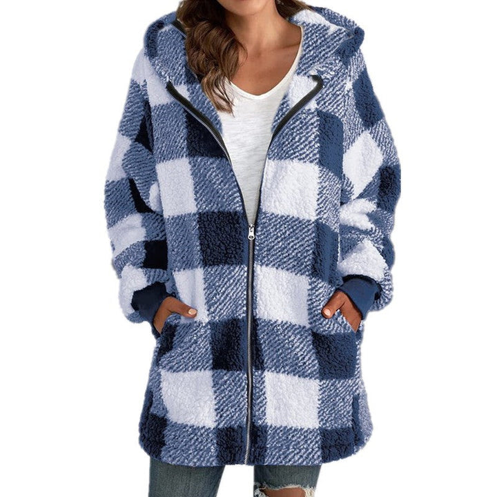 Hannah | Plaid Fleece Long Sleeve Hooded Coat