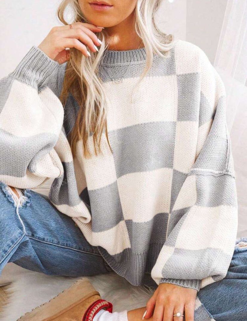 Tamara | Casual Plaid Long Sleeve Round Neck Sweater