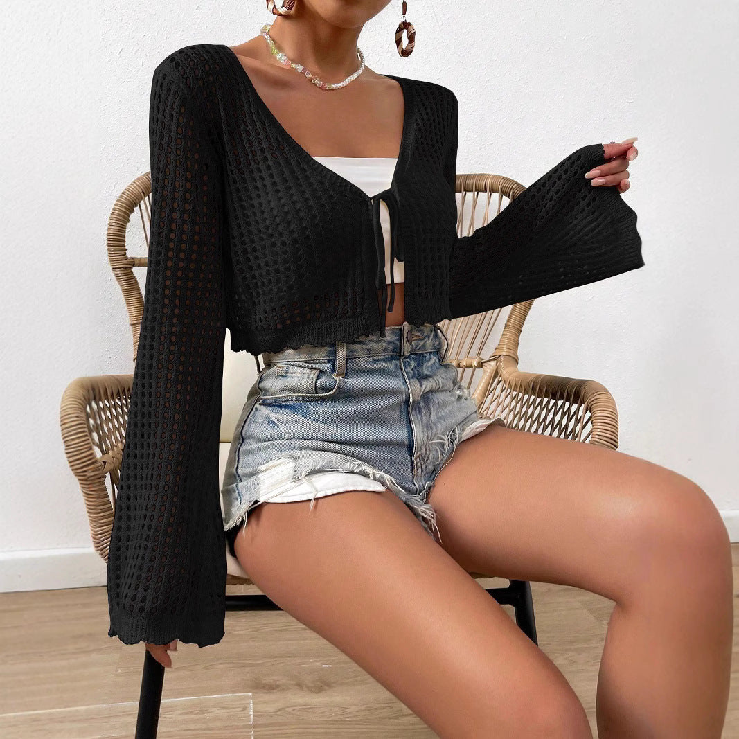 Ella | Lightweight Tie Front V-Neck Crop Cardigan