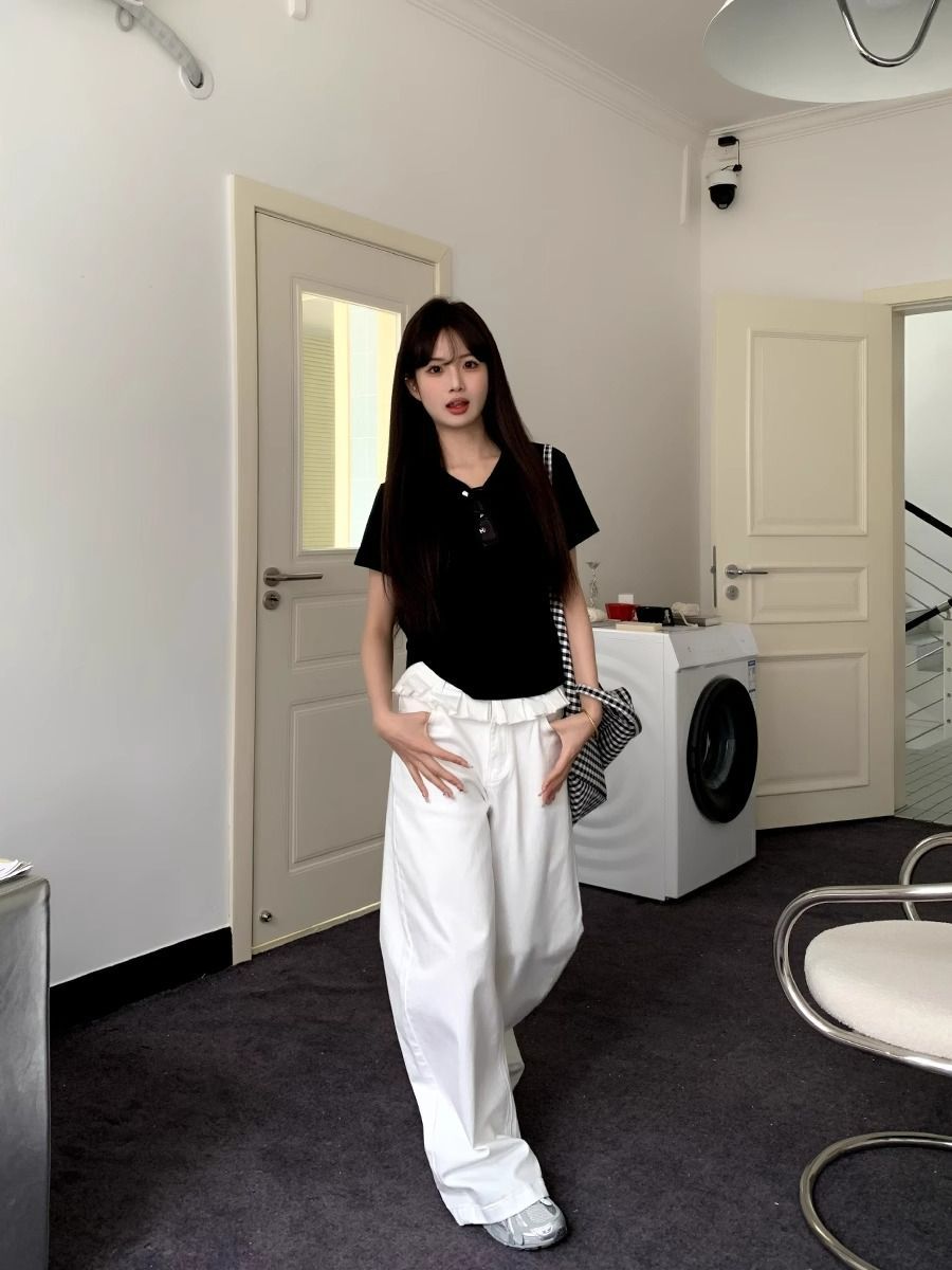 Ruby | Elegant Lace-Trimmed Wide-Leg Jeans
