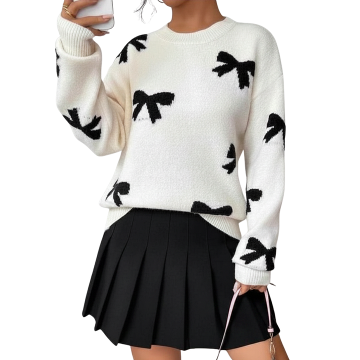Isla | Cosy Bow Print Knit Sweater