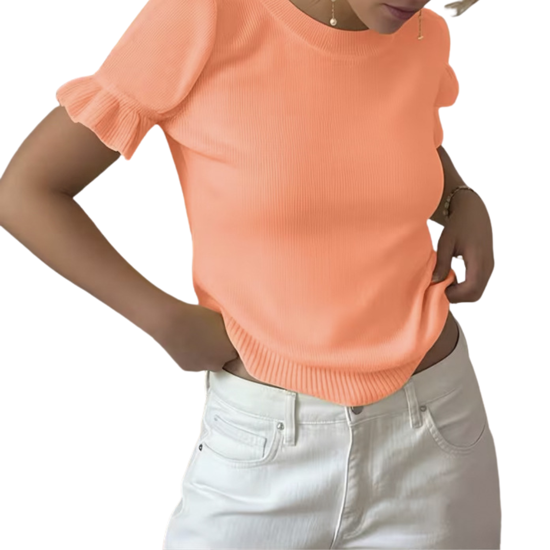 Charlotte | Relaxed Knit Pleated Short Sleeve Top