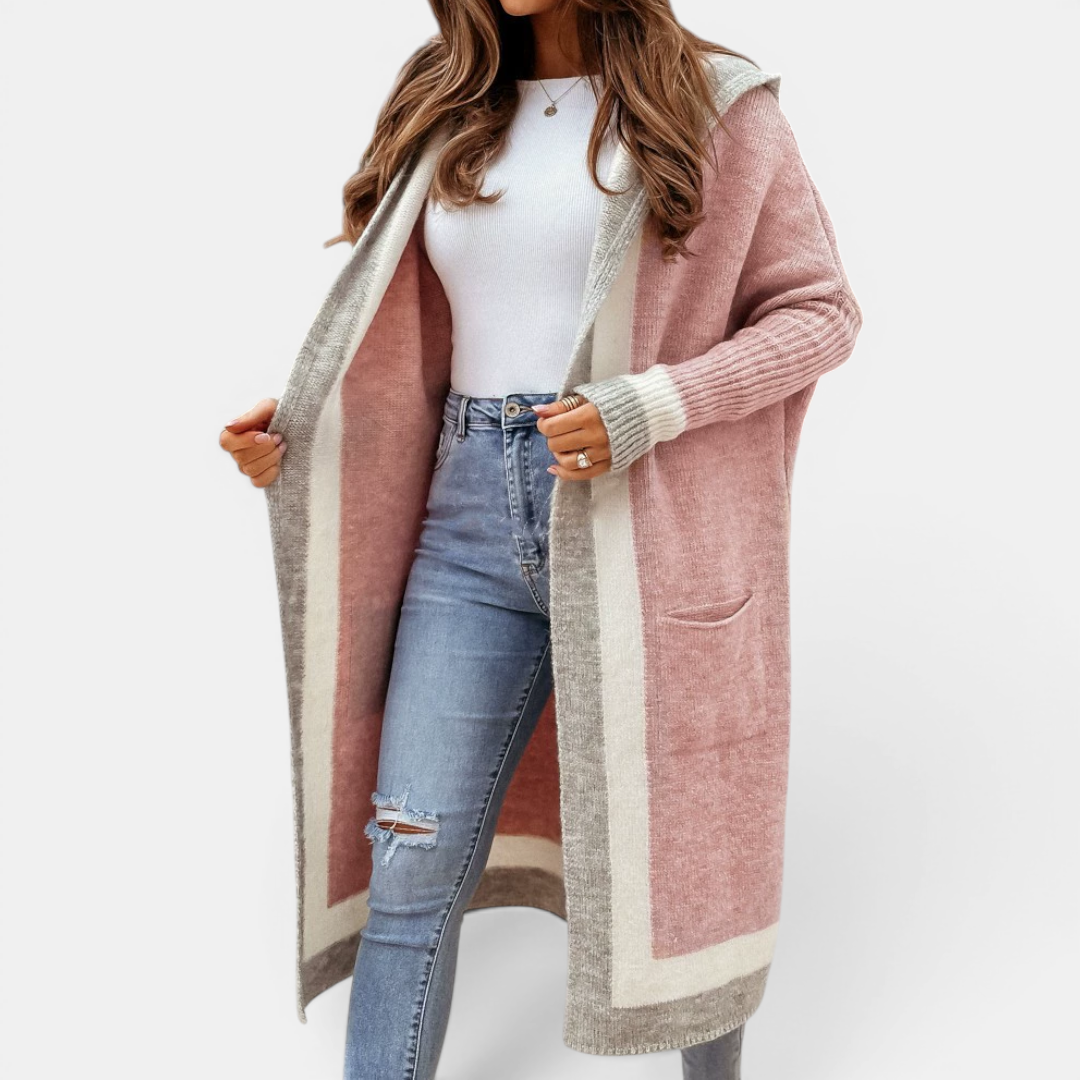 Rosie | Cosy Striped Hooded Long Cardigan