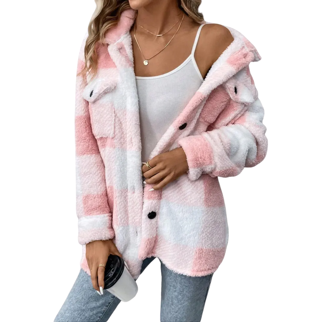 Layla | Cosy Plaid Fuzzy Button Coat Jacket