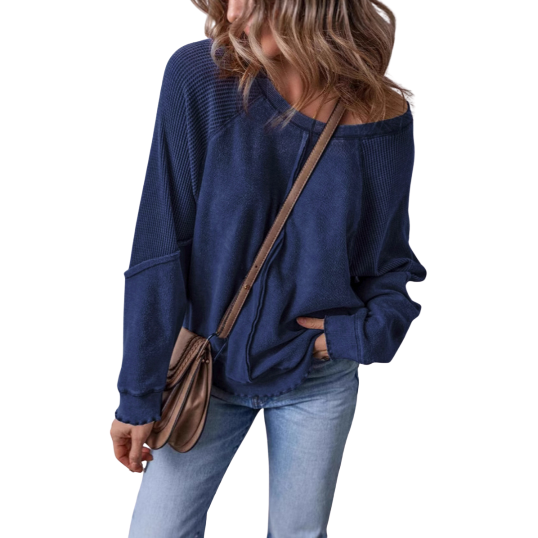 Georgia | Relaxed Waffle Knit Raglan Sweatshirt