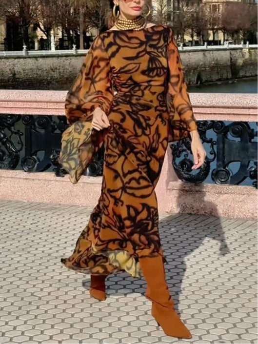 Petra | Long dress with print glamor for the beach brown