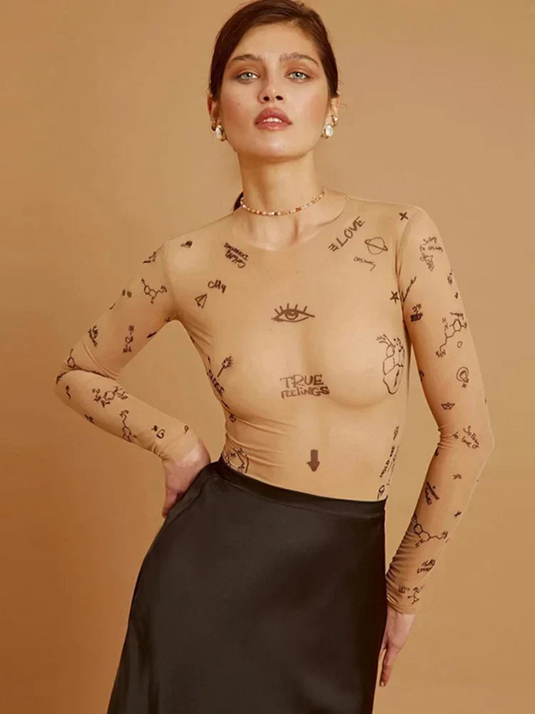 Lauren | Modern Print Mesh Bodysuit