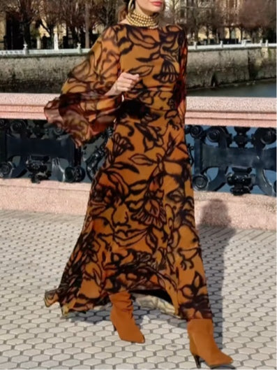 Petra | Long dress with print glamor for the beach brown