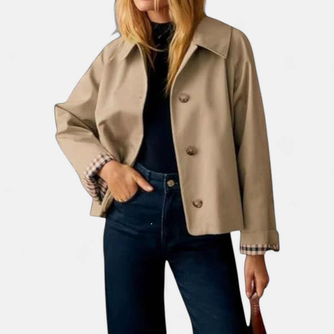 Millie | Classic Plaid-Lined Cropped Trench Coat