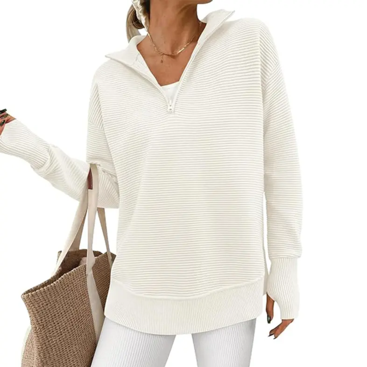 Zoe | Cosy Ribbed Quarter-Zip Pullover Sweater