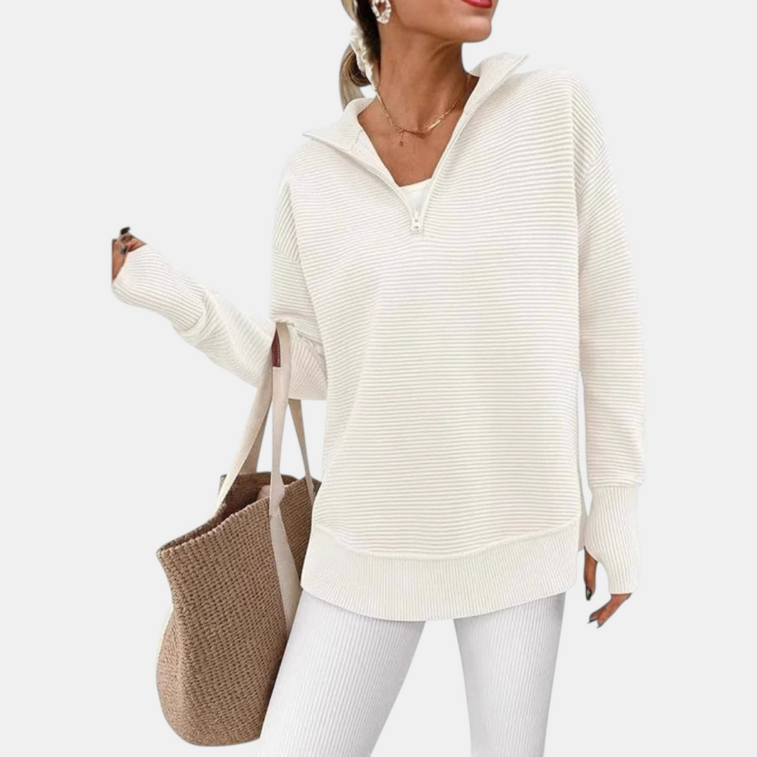 Women's Quarter Zip V Neck Ribbed Knit Pullover Sweater