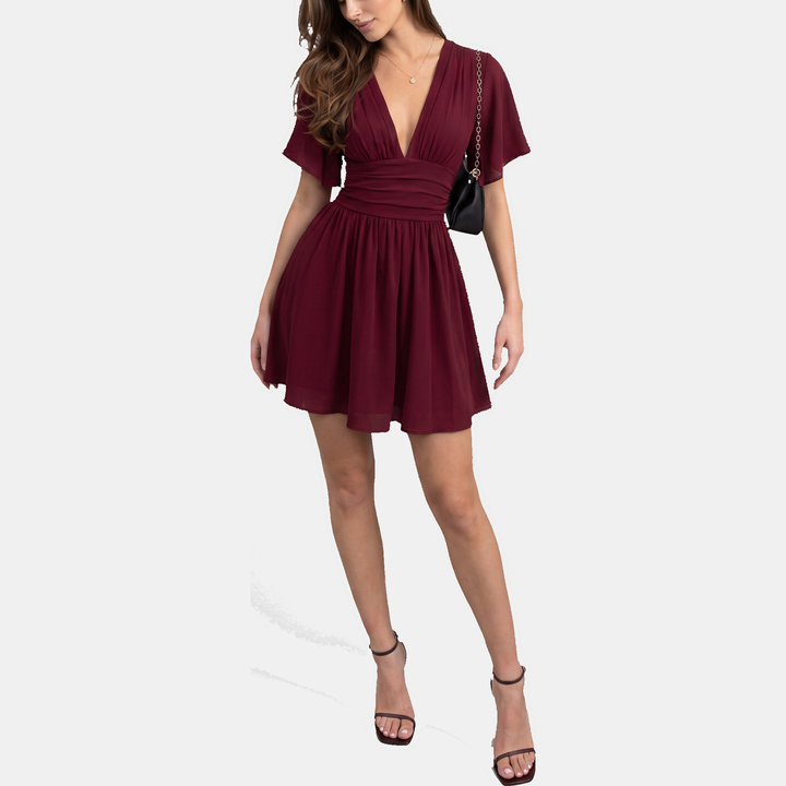 Women's Ruched High Waist Wide Leg V | Neck Summer Romper