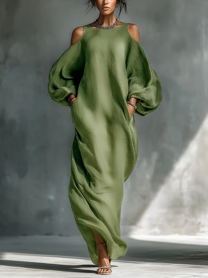 Victoria | Maxi dress with puff sleeves green