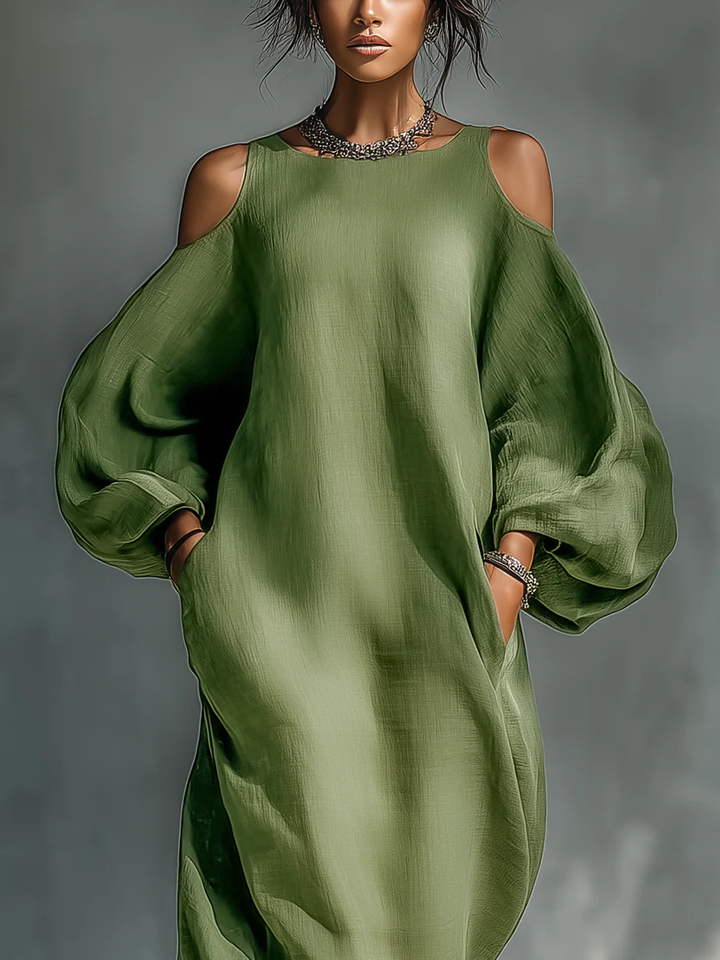 Victoria | Maxi dress with puff sleeves green