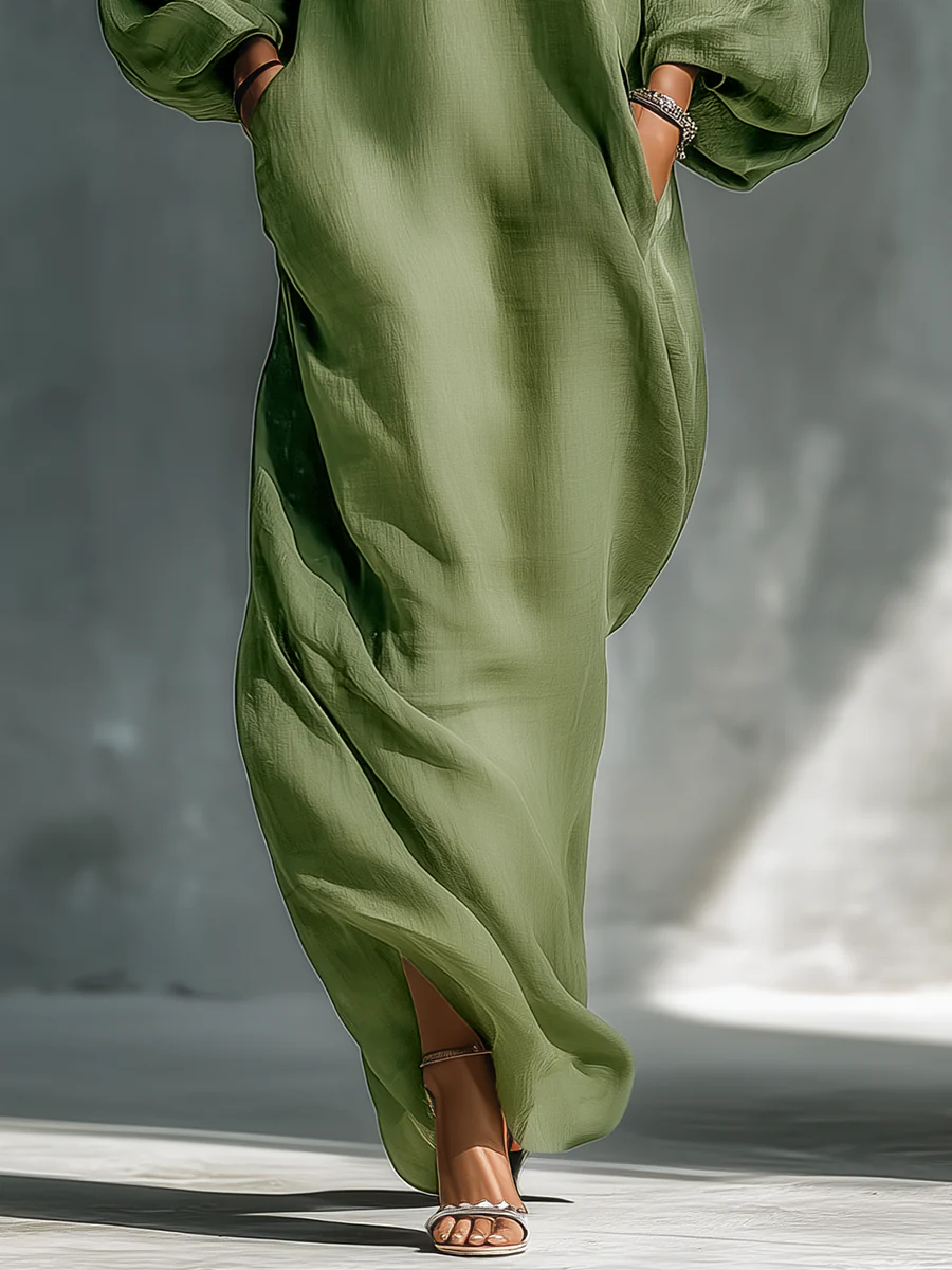 Victoria | Maxi dress with puff sleeves green