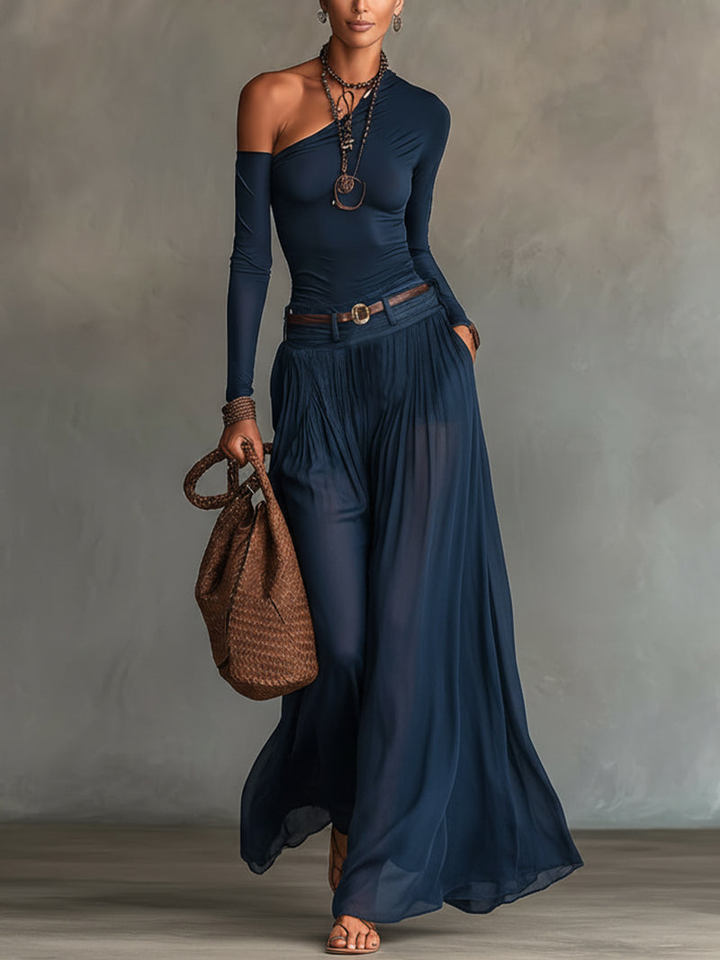 Joanna | Off-shoulder top and skirt navy blue