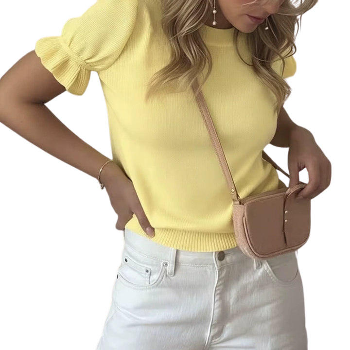 Charlotte | Relaxed Knit Pleated Short Sleeve Top