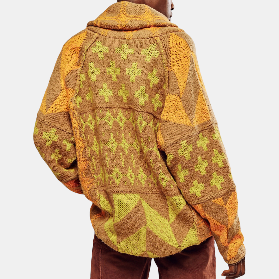 Women's Y2K Abstract Print Button Down Oversized Knit Cardigan