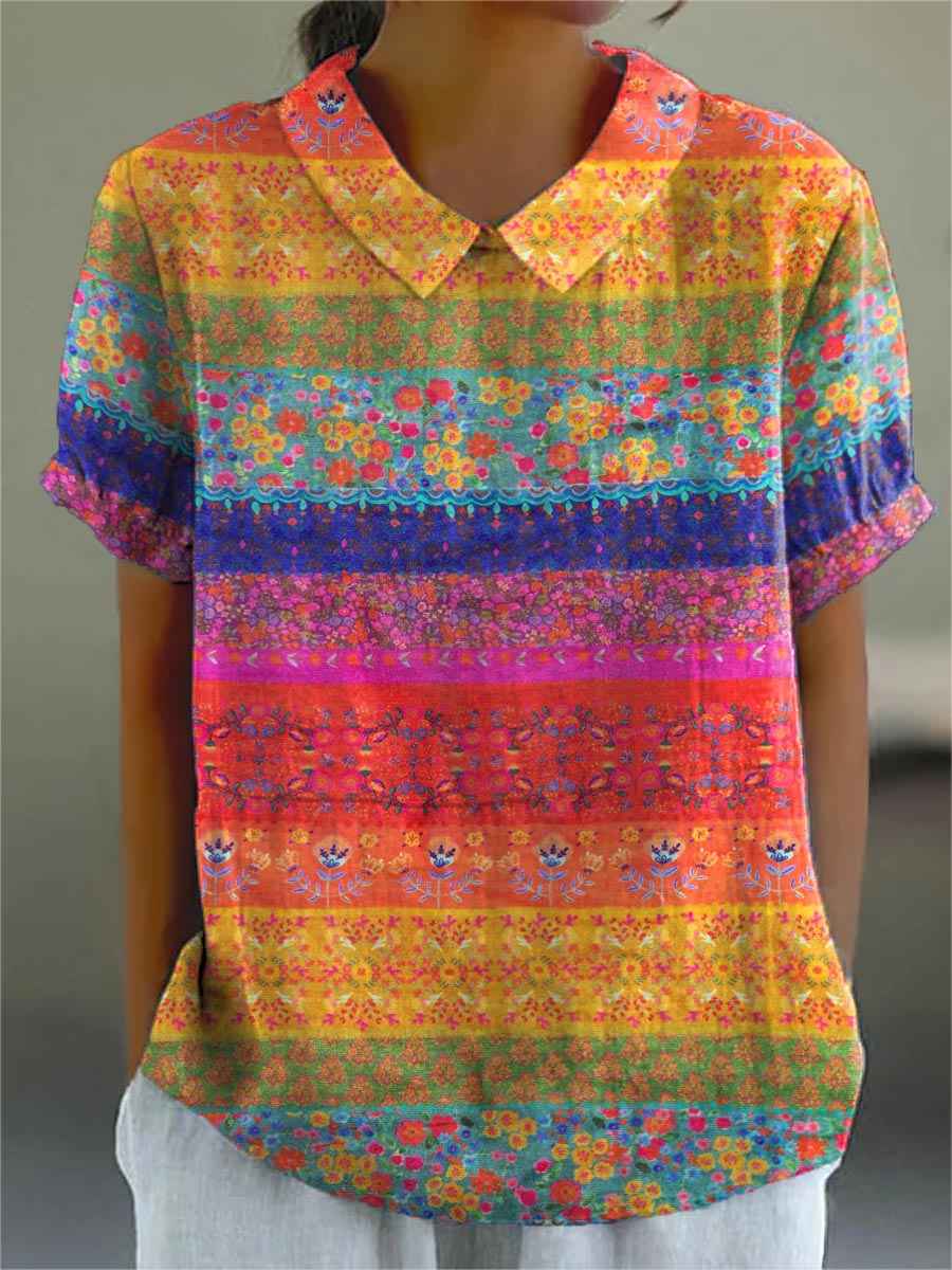 Kiana | Striped blouse with a floral pattern