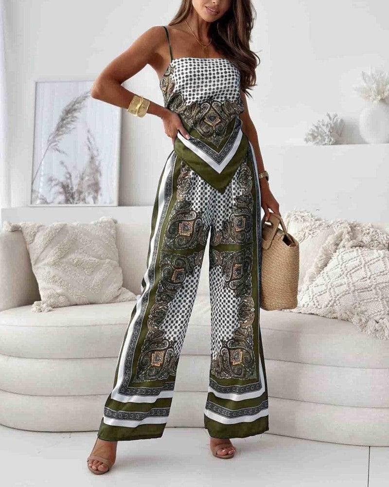 Lilly | Elegant two-piece set with top with laces and pants ready for vacation