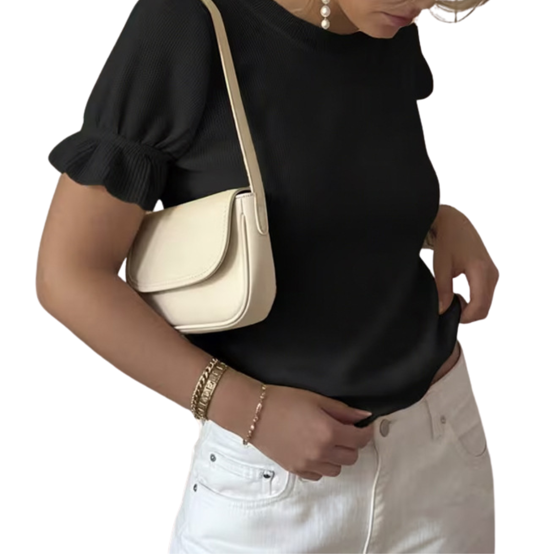 Charlotte | Relaxed Knit Pleated Short Sleeve Top