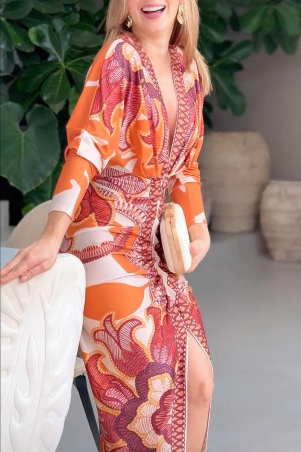 Monica | Midi dress with dolman with print unique summer sun