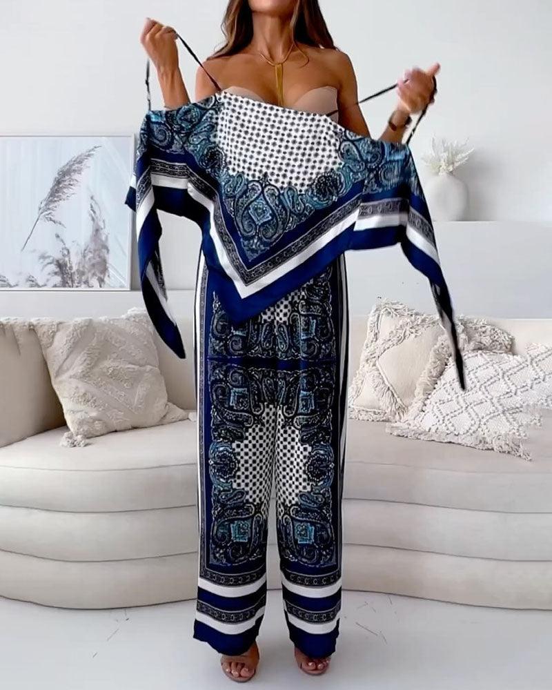 Lilly | Elegant two-piece set with top with laces and pants ready for vacation