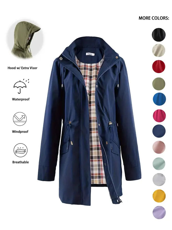 Annabelle | Casual Drawstring Zip Up Hooded Trench Coat