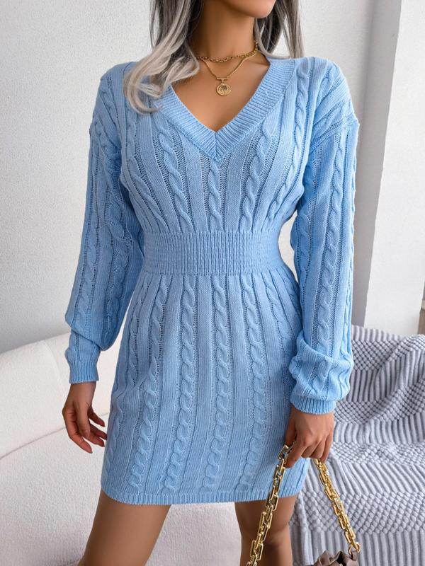 Whitney | Cosy Long Sleeve V-Neck Cable Knit Sweater Dress