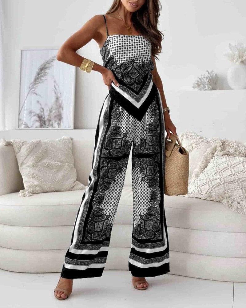 Lilly | Elegant two-piece set with top with laces and pants ready for vacation