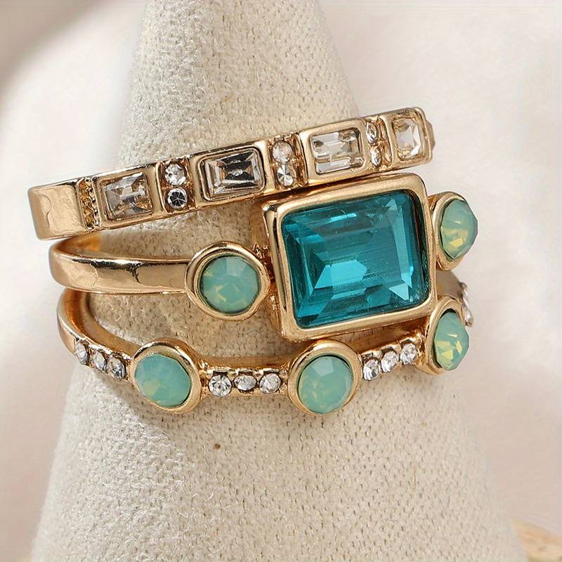 India | Vintage Blue Crystal Ring Set